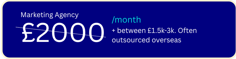 Marketing Agency £2000/month + range £1.5k-3k. Often outsource work overseas